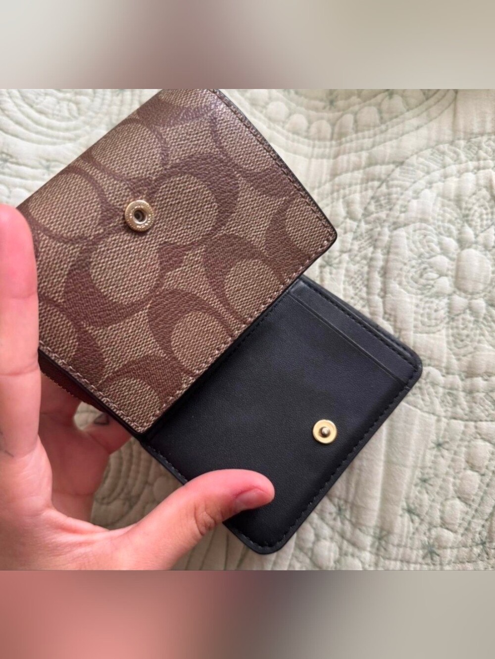 Coach Small Trifold Wallet with Rivets in Colorblock Signature Canvas - Picture 5 of 6